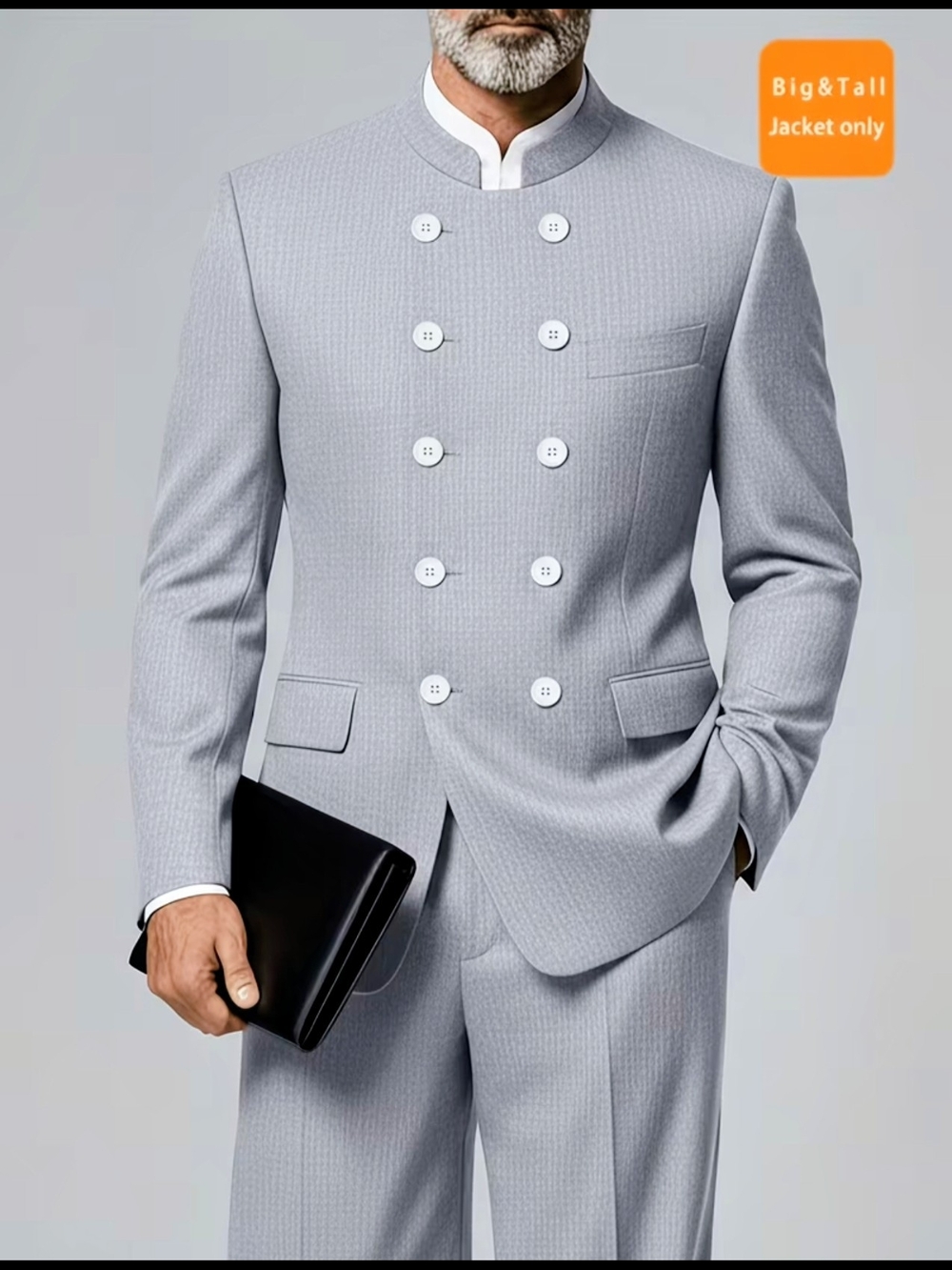 Men's Business Mandarin Collar Long Sleeve Double Breasted Blazer (Jacket Only)